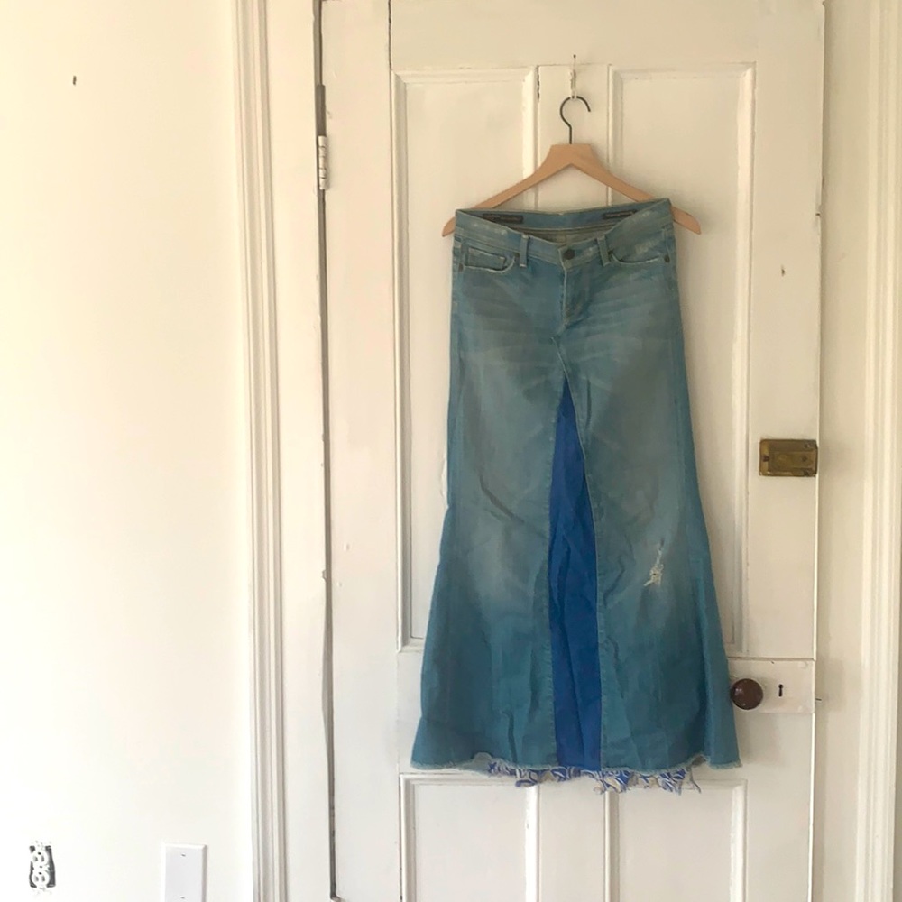 Denim patchwork long skirt